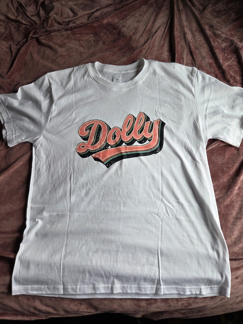 New! Dolly Graphic Tee - White with Coral Accent